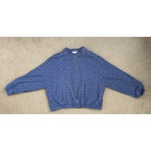 Umgee Blue‎ Floral Pattern Zip Up Bomber Jacket Medium Lined Cornflower Cotton